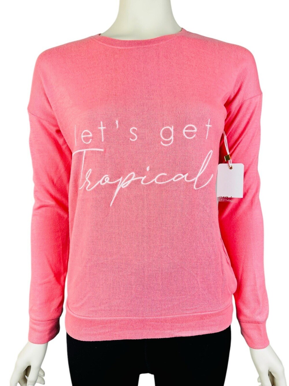 PJ Salvage Loungewear Sweater Women's XS Lets Get Tropical Pink Long Sleeve Top